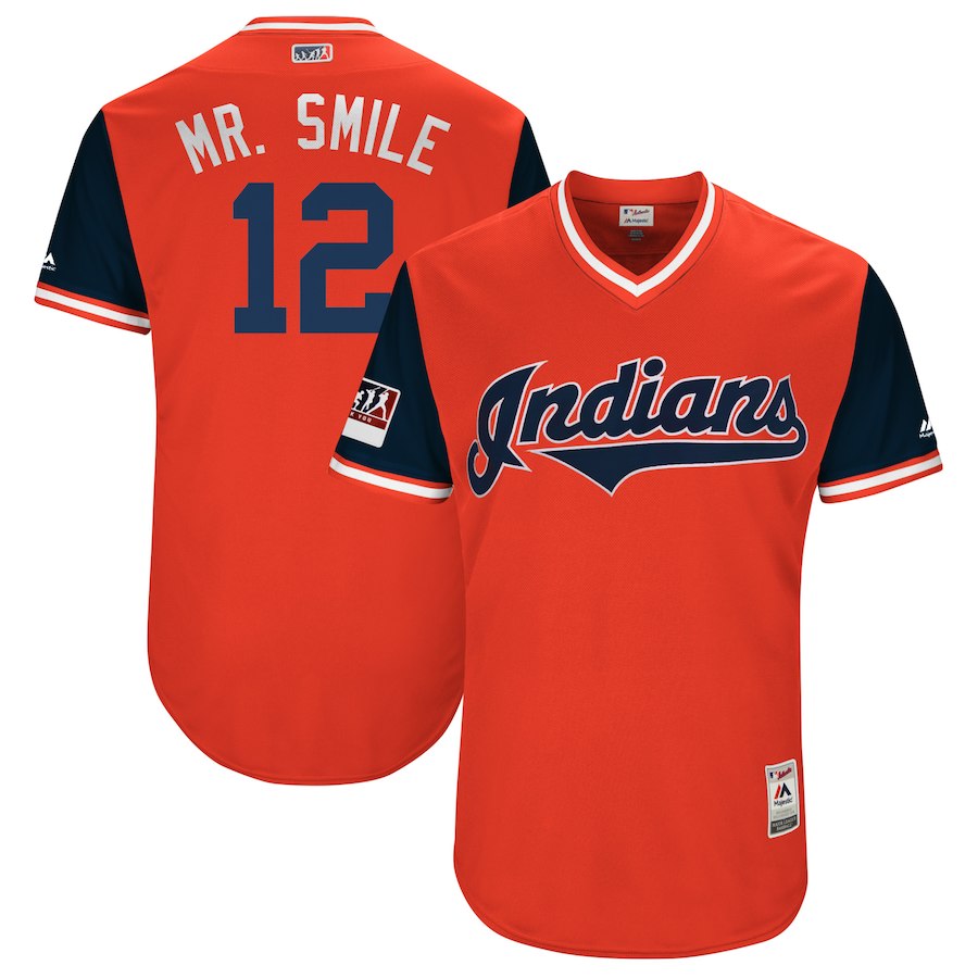 Men's Cleveland Indians Francisco Lindor "Mr. Smile" Majestic Red/Navy 2018 Players' Weekend Jersey